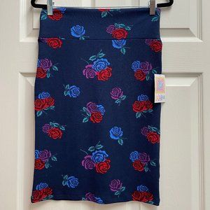 Navy Blue Floral LuLaRoe Cassie Pencil Skirt NWT